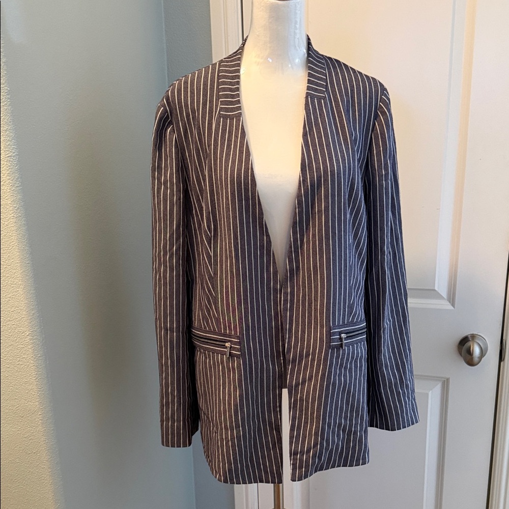 Jones New York Navy and White Striped Blazer